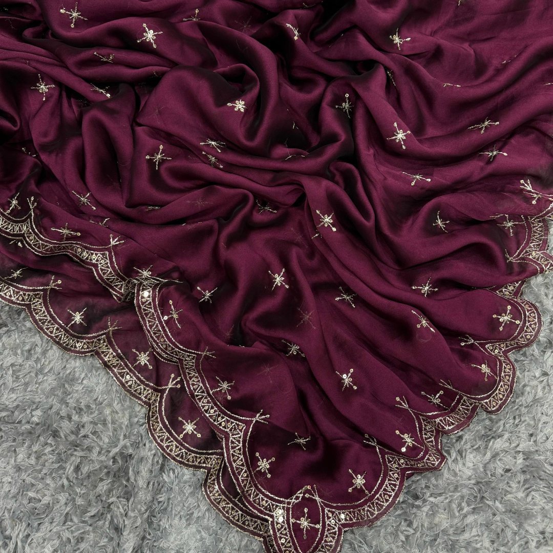 Wine Rangoli Silk saree embellished with Stitched Blouse