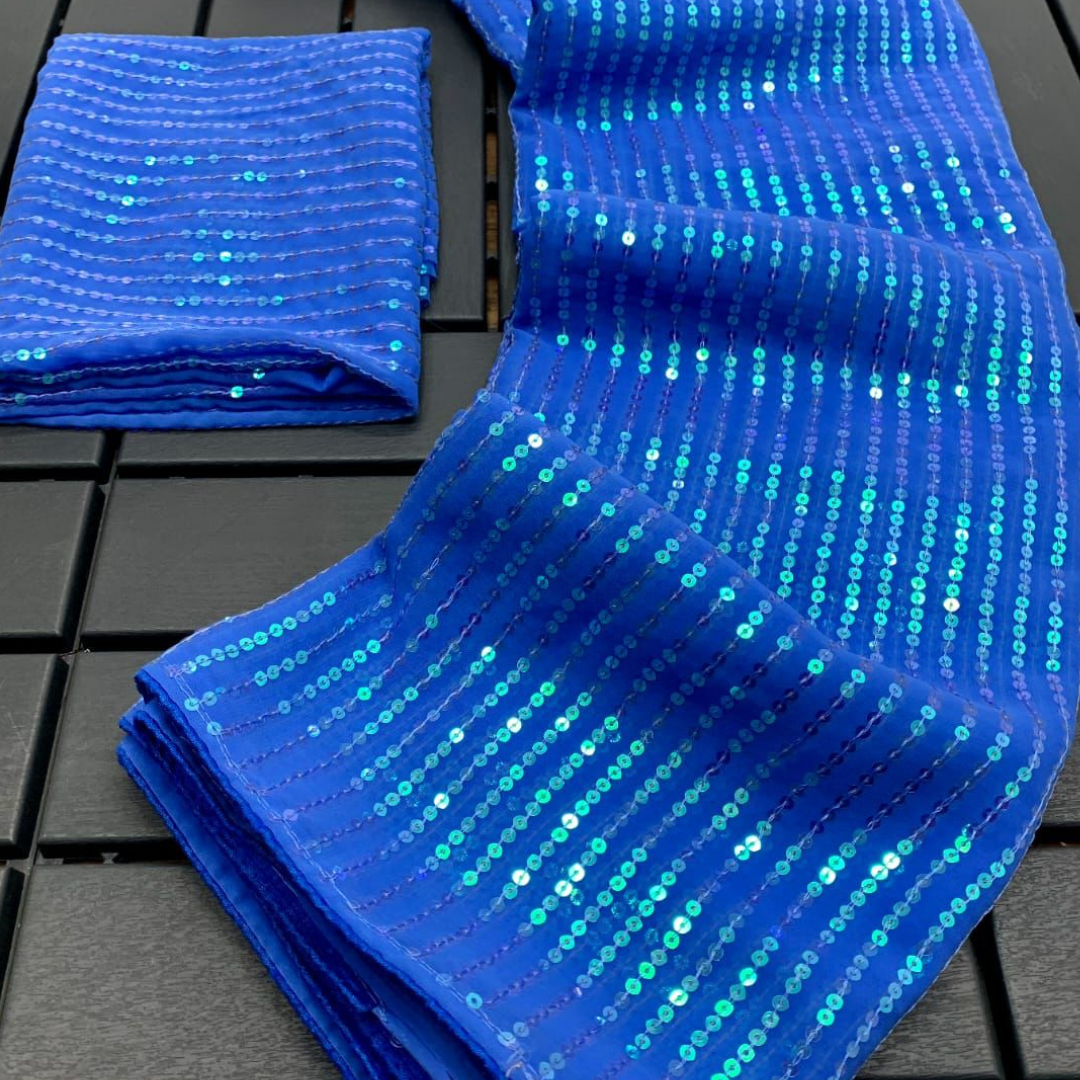 Blue Georgette saree embellished with Sequin