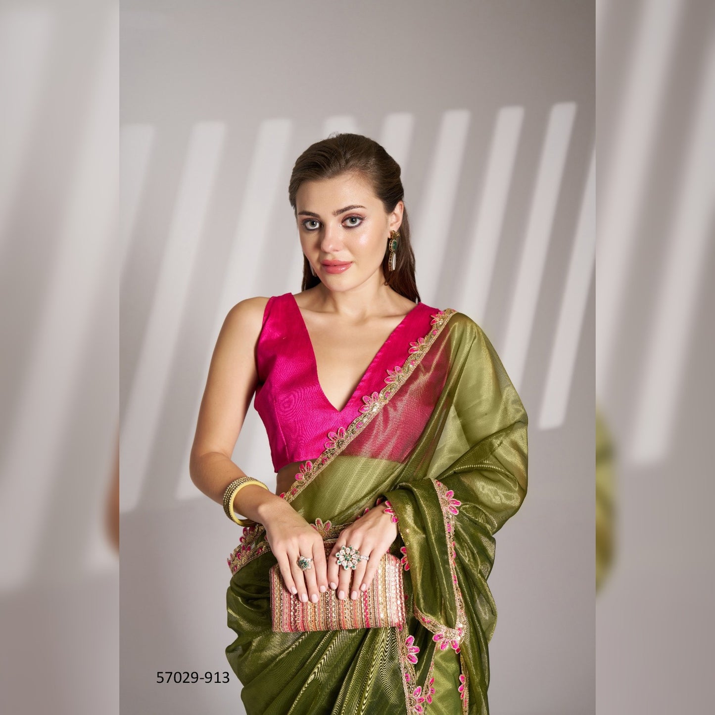 Elegant Green Glossy Saree by House of Anupama - Stunning Festival Wear with Intricate Designs & Soft Fabric