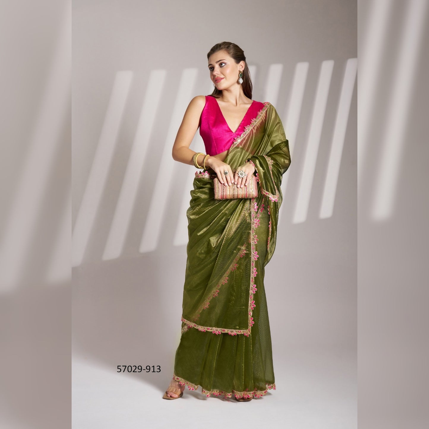 Elegant Green Glossy Saree by House of Anupama - Stunning Festival Wear with Intricate Designs & Soft Fabric