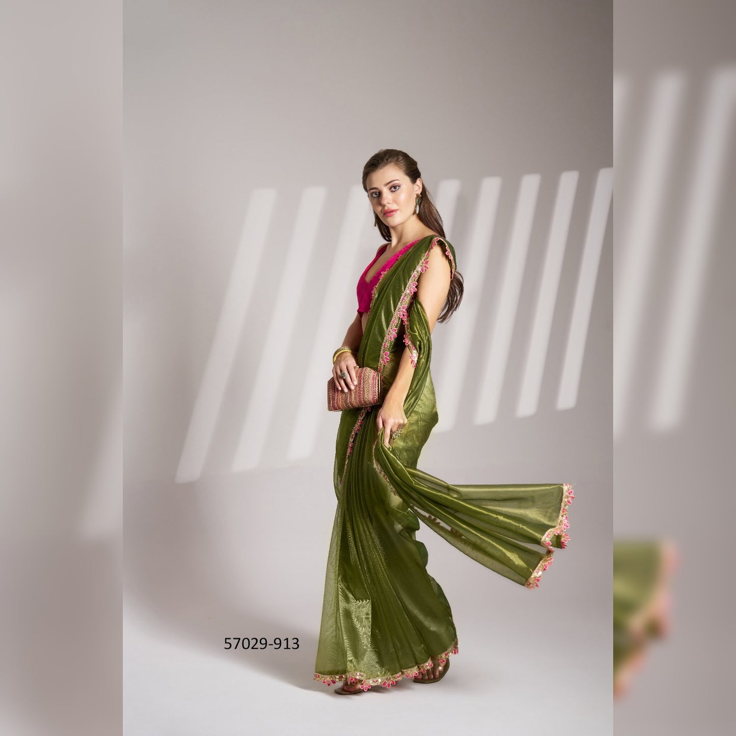 Elegant Green Glossy Saree by House of Anupama - Stunning Festival Wear with Intricate Designs & Soft Fabric
