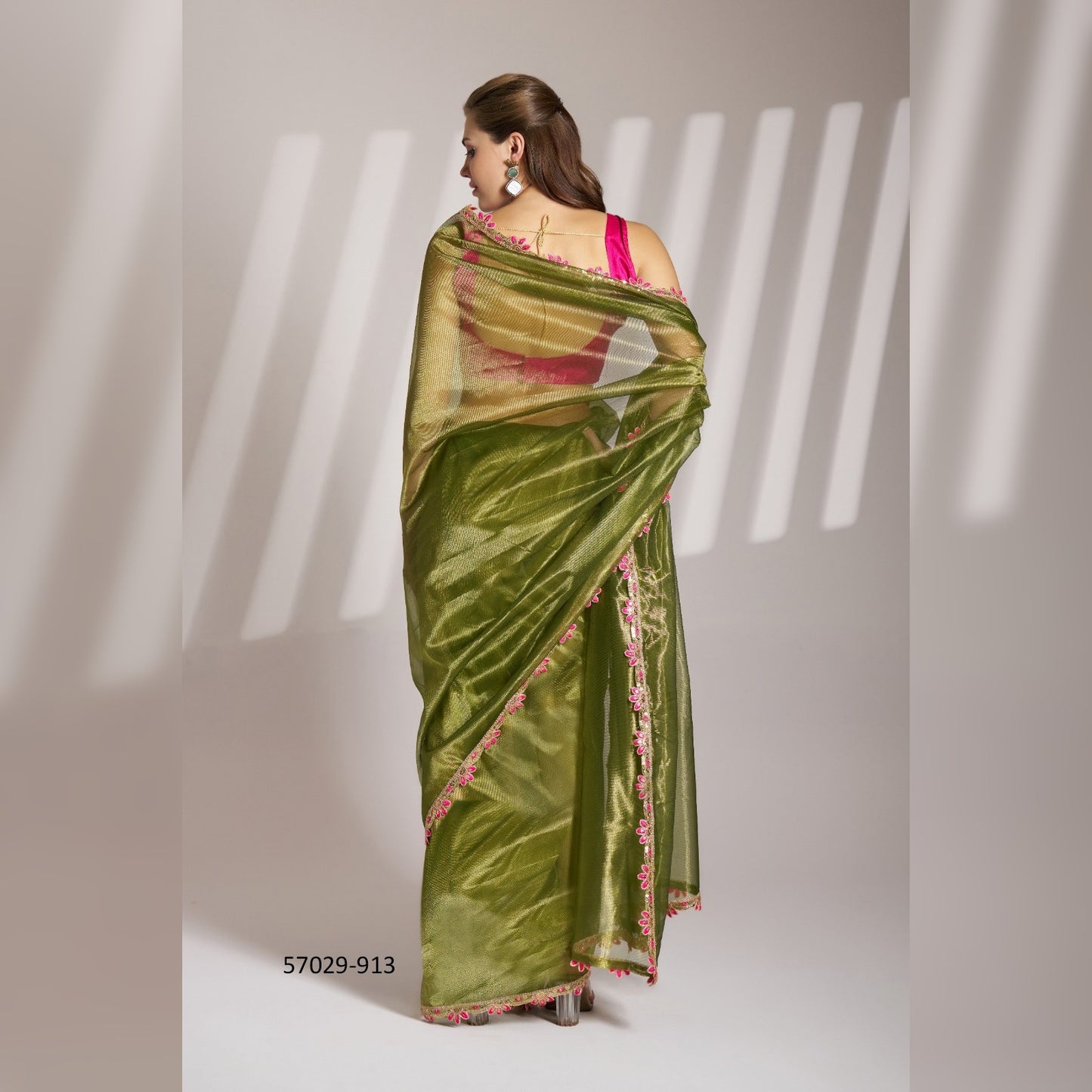 Elegant Green Glossy Saree by House of Anupama - Stunning Festival Wear with Intricate Designs & Soft Fabric