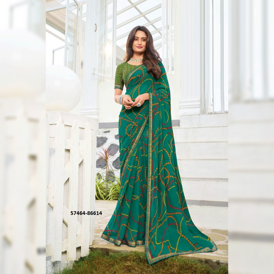 Stunning Green Georgette Saree with Lightweight Comfort and Eye-Catching Sheen