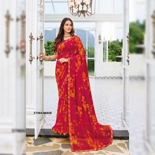 Stylish Red Georgette Saree Indian Party Wear Saree Bridal Georgette Saree for Women Elegant Ethnic Attire Festival Saree