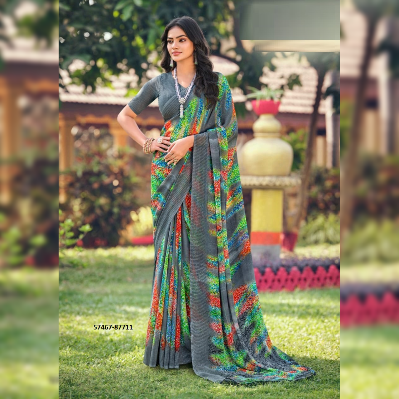Georgette Multicolor Printed Saree Traditional Indian Attire Women's Ethnic Clothing Festive Wear Sari Party Outfit