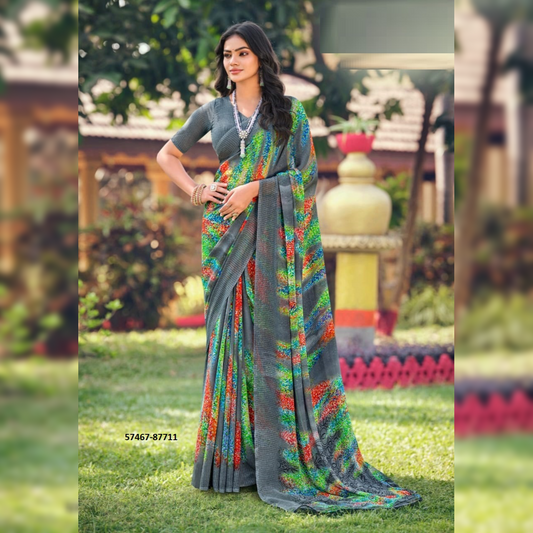 Georgette Multicolor Printed Saree Traditional Indian Attire Women's Ethnic Clothing Festive Wear Sari Party Outfit