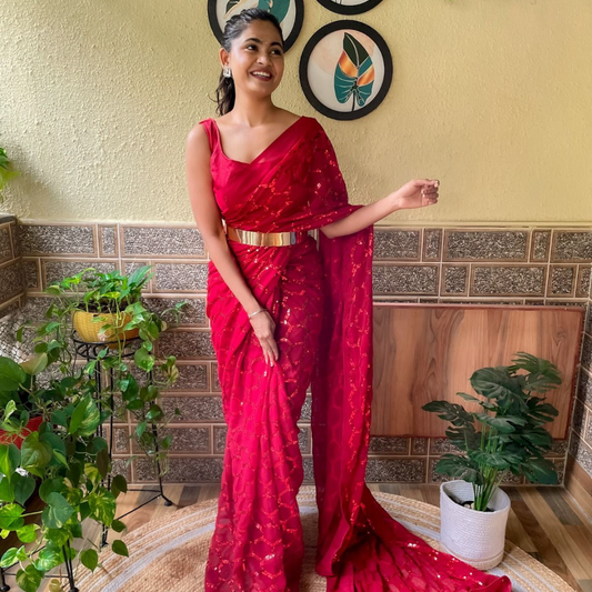 Ready to wear Georgette saree embellished with Sequin with belt