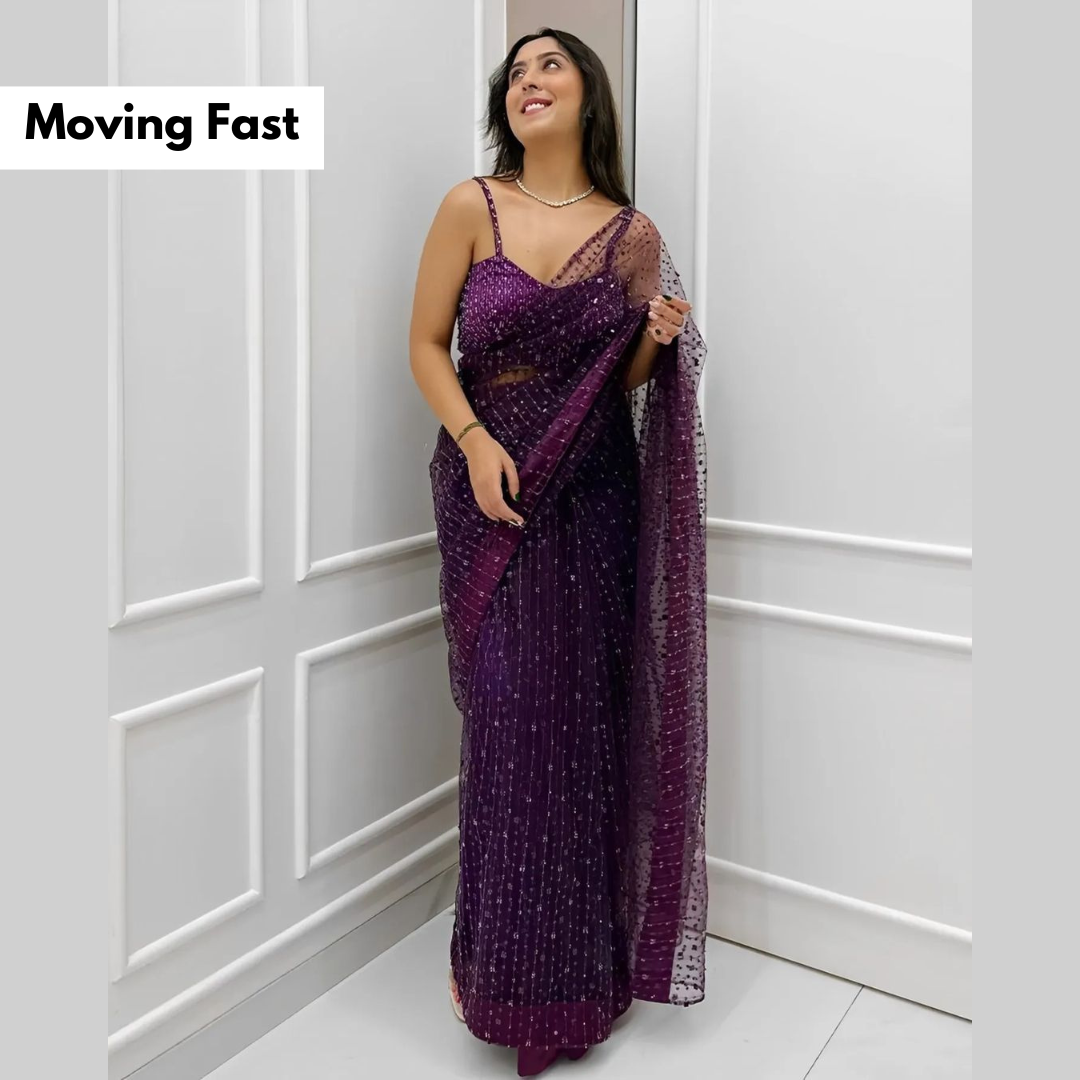 Wine net Georgette saree embellished with Sequin