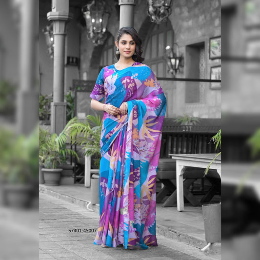 Artistic Multicolor Printed Gown Saree – A Unique Blend of Tradition and Modern Style for Every Occasion