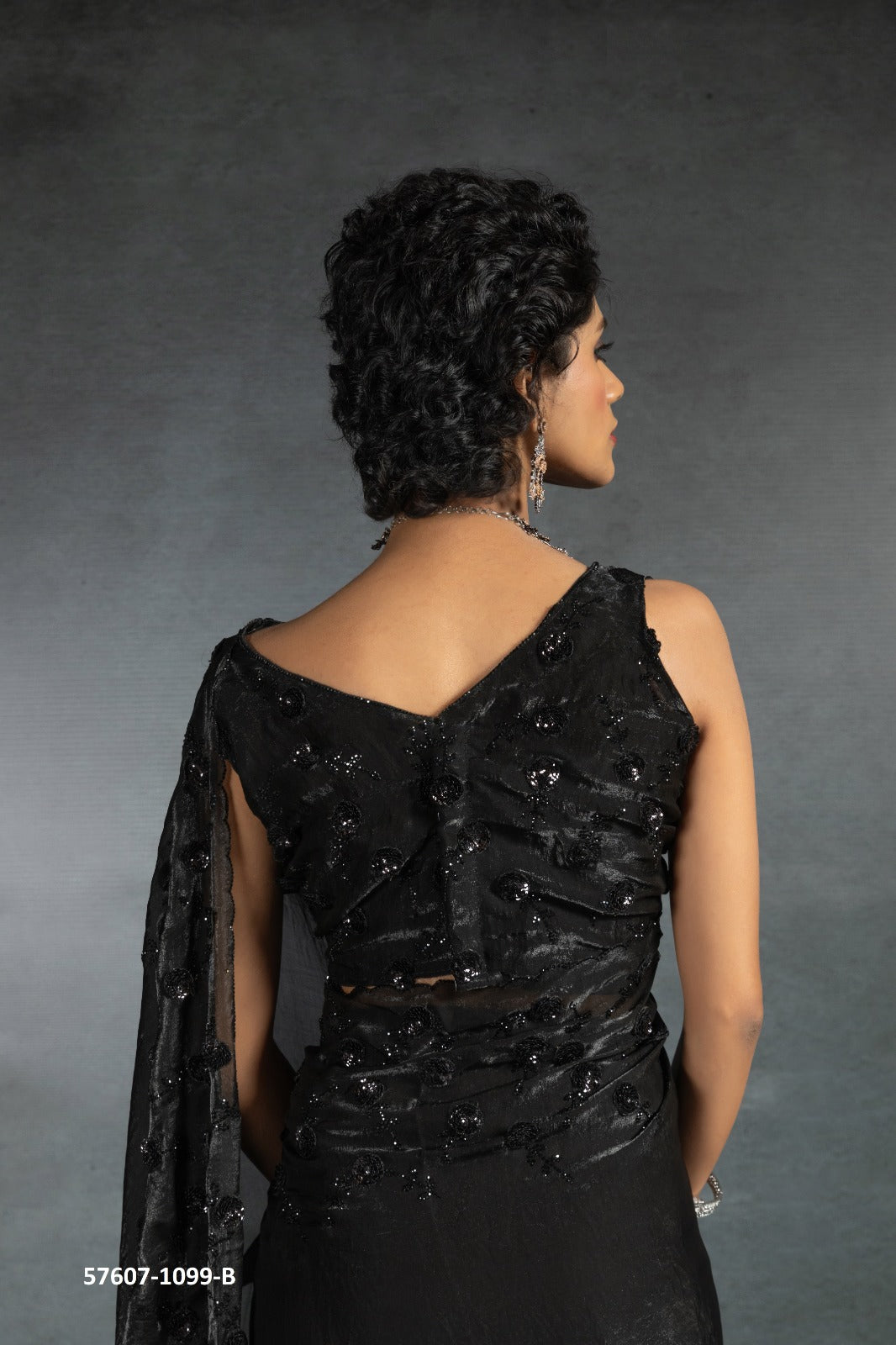 Beautiful Black Satin saree embellished with Sequin