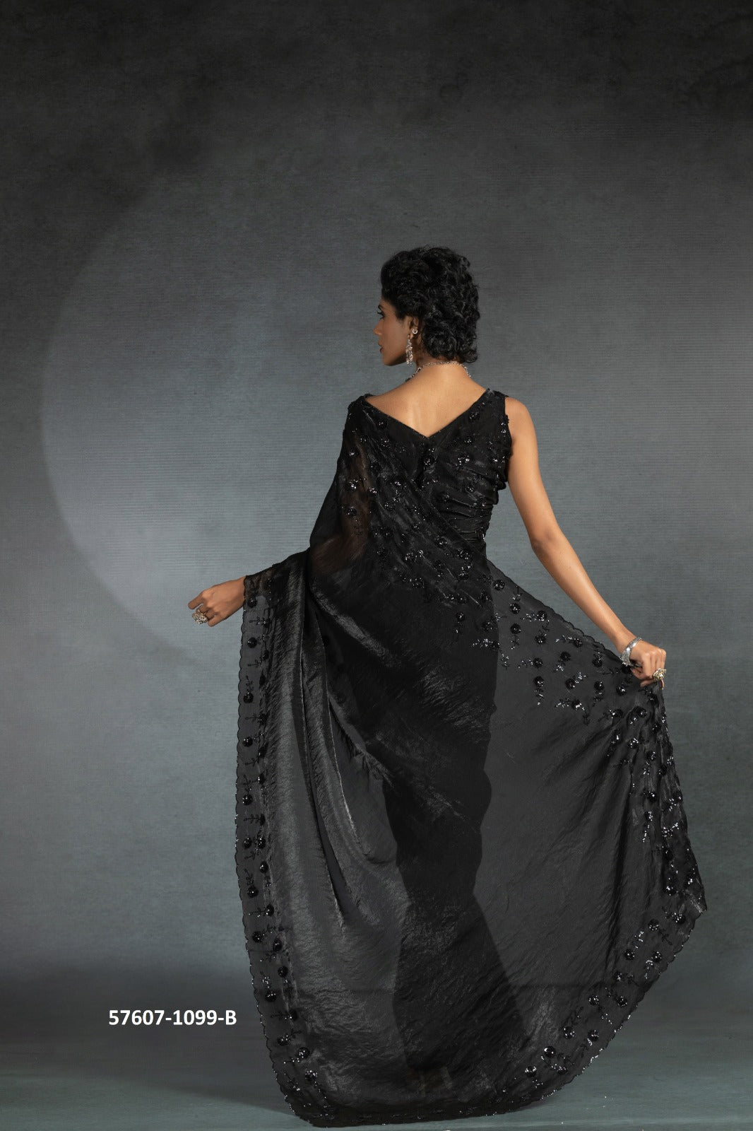 Beautiful Black Satin saree embellished with Sequin