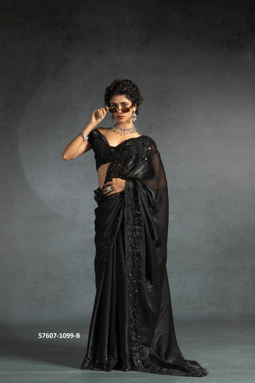 Beautiful Black Satin saree embellished with Sequin