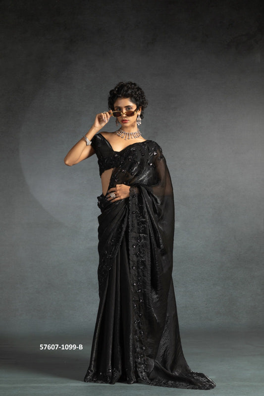 Beautiful Black Satin saree embellished with Sequin
