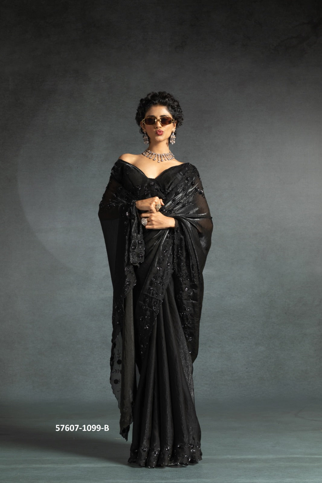 Beautiful Black Satin saree embellished with Sequin