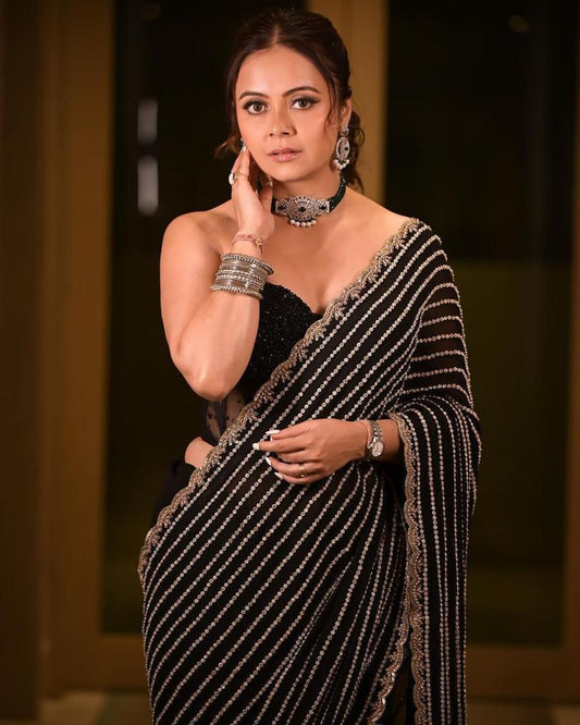 Beautiful Black Georgette saree embellished with Sequin lining