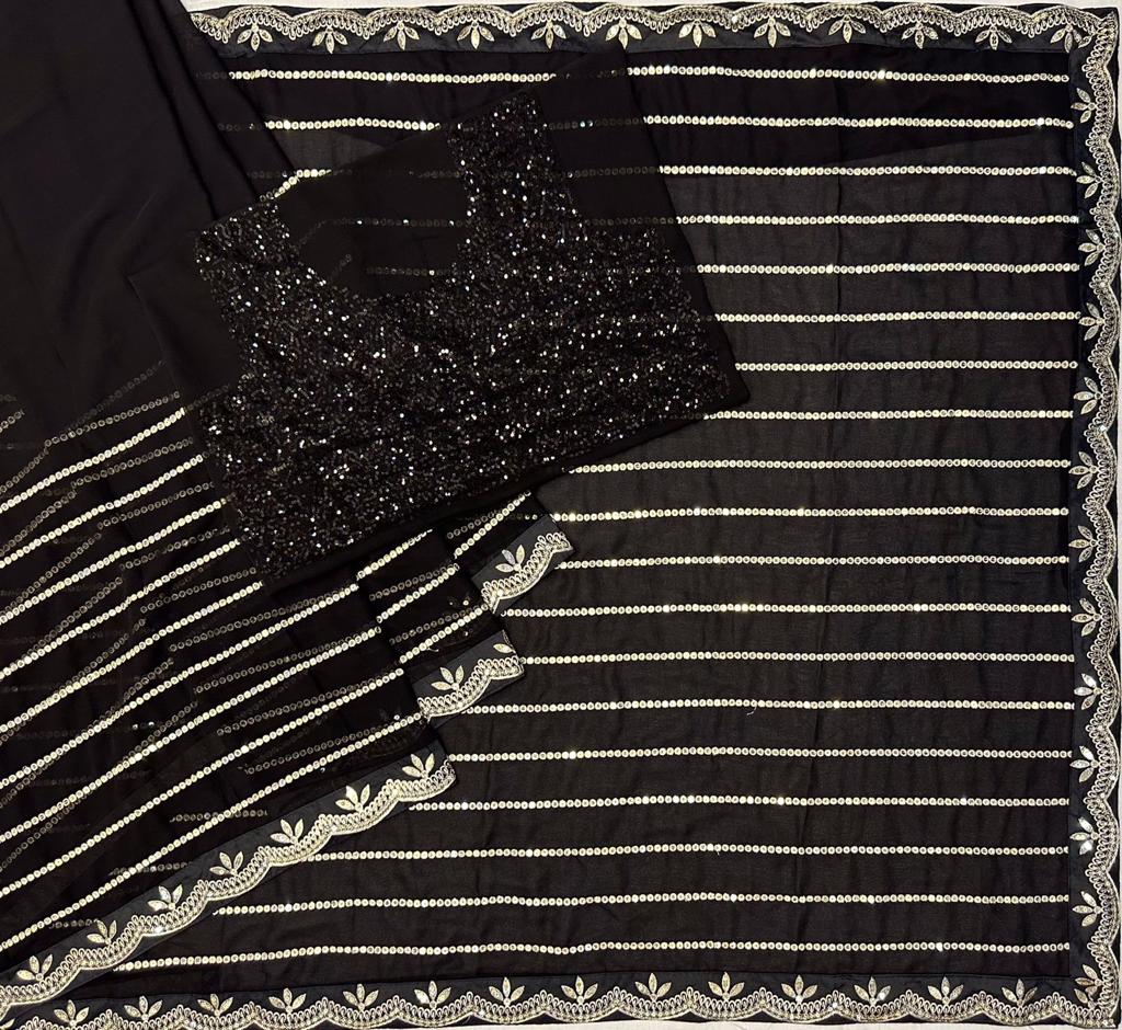 Beautiful Black Georgette saree embellished with Sequin lining