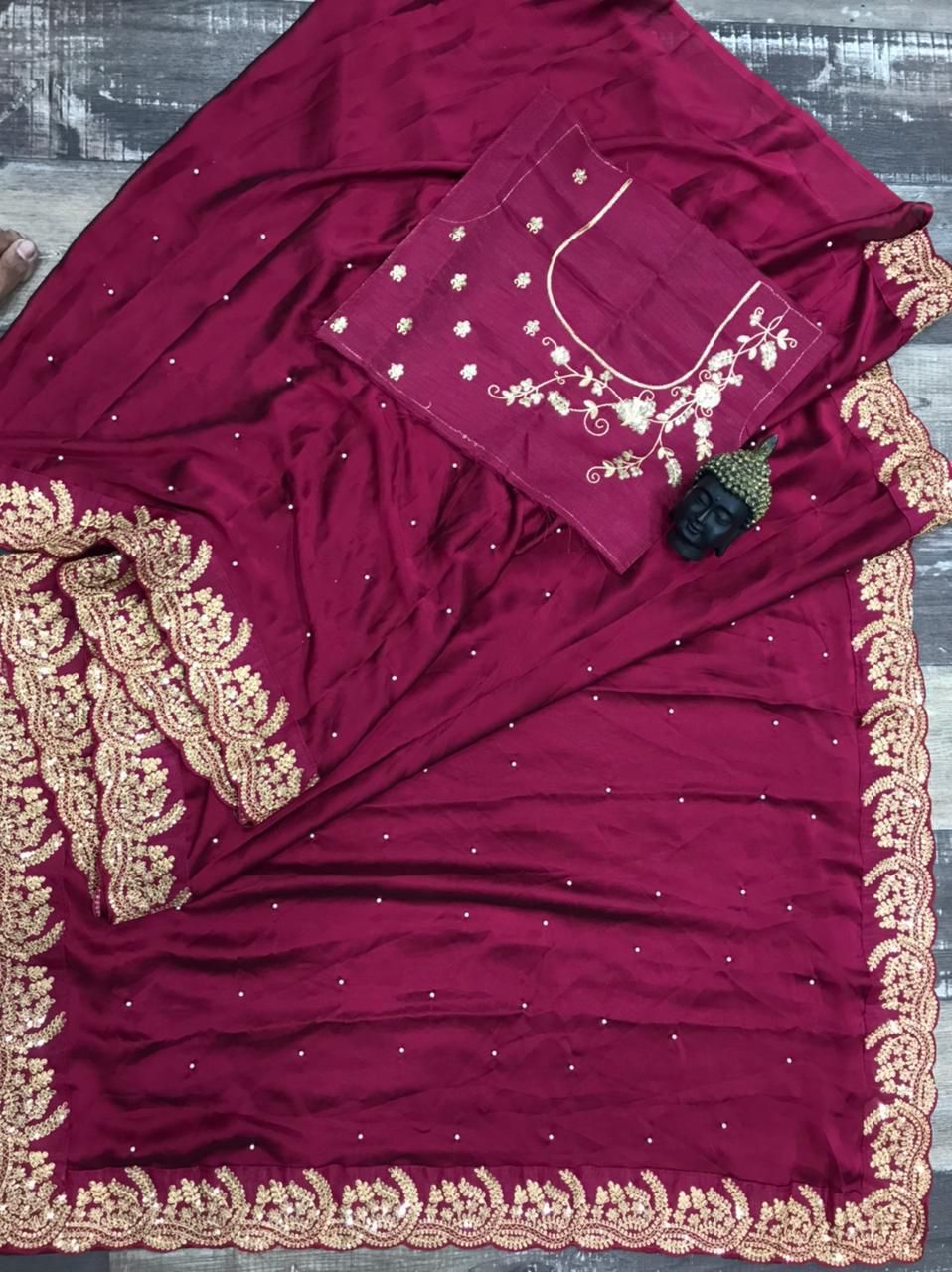 Red Silk Saree embellished with golden Sequin