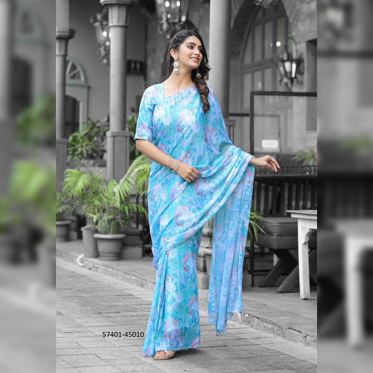 Artistic Multicolor Printed Gown Saree – Celebrate Your Individuality in Style
