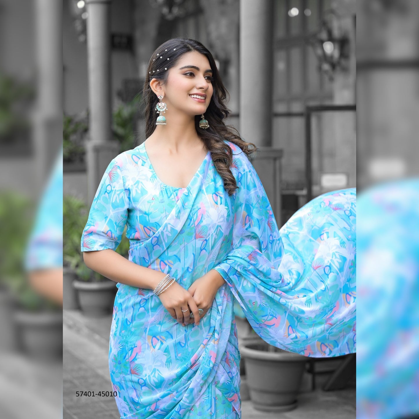 Artistic Multicolor Printed Gown Saree – Celebrate Your Individuality in Style