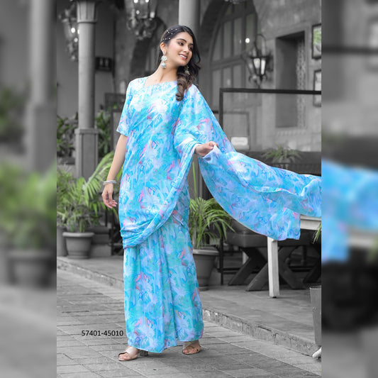 Artistic Multicolor Printed Gown Saree – Celebrate Your Individuality in Style