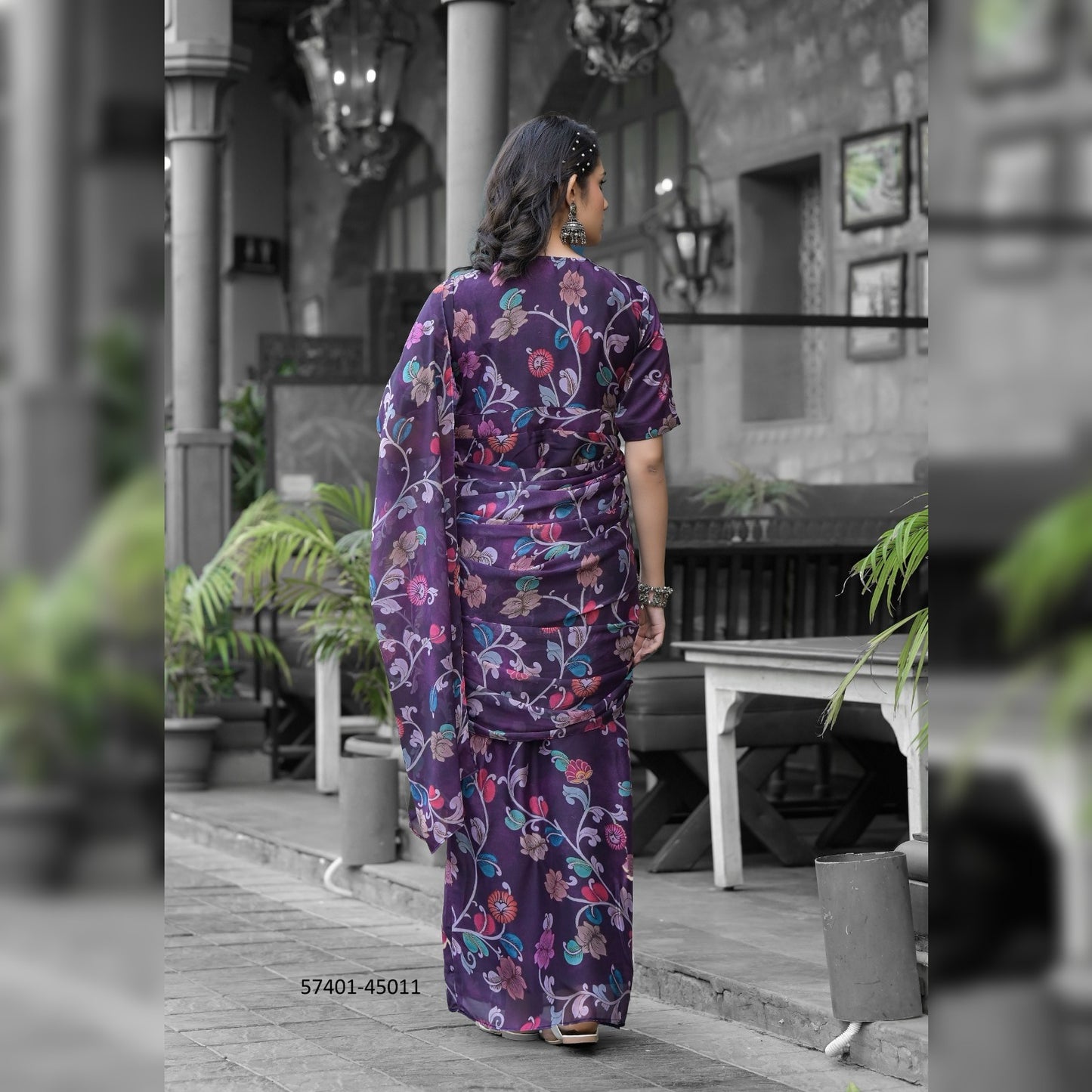 Trendy Multicolor Gown Saree with Bold Prints – Perfect for the Fashionista in You