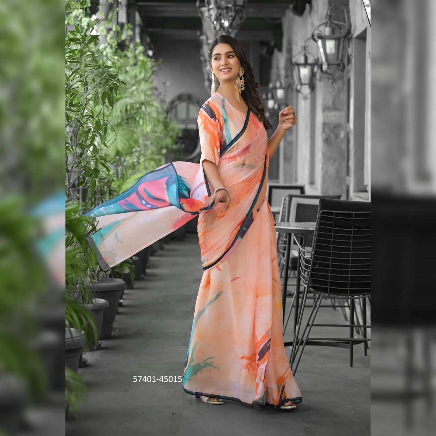 Whimsical Multicolor Gown Saree with Eye-Catching Patterns – A Must-Have for Stylish Celebrations