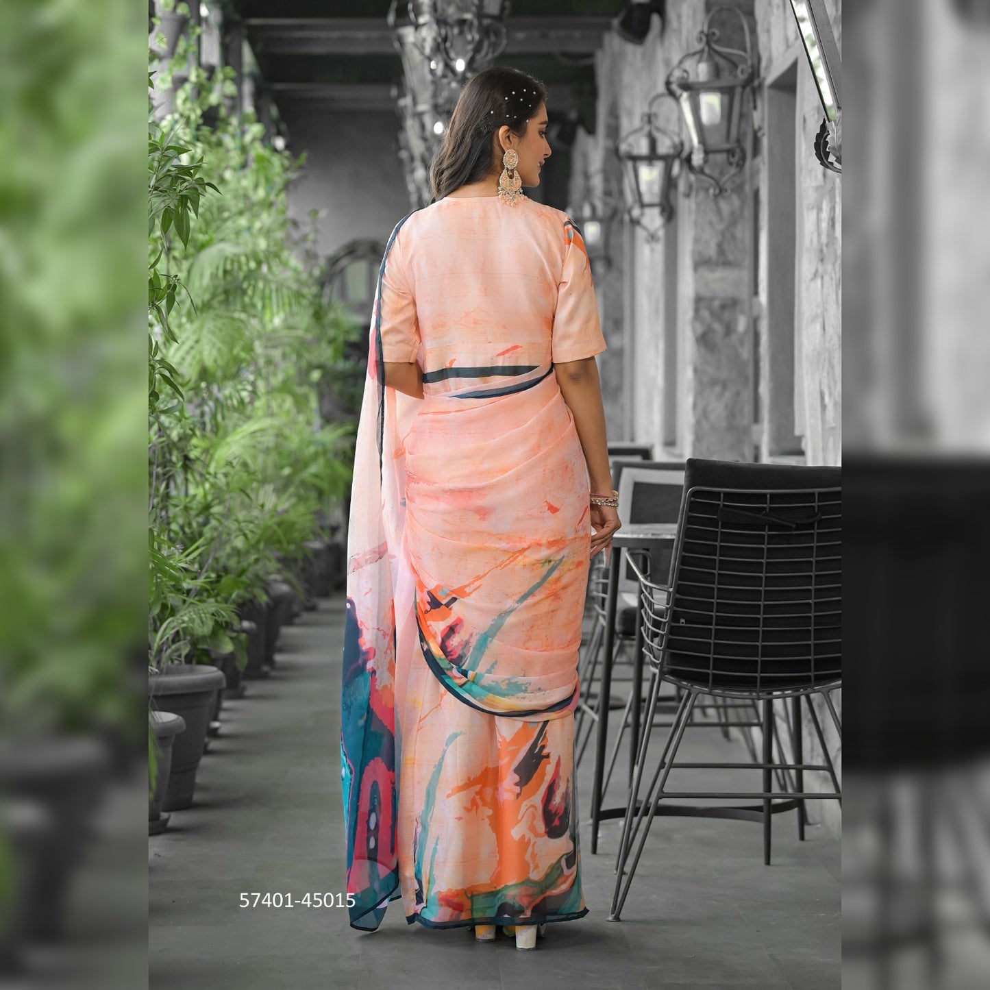 Whimsical Multicolor Gown Saree with Eye-Catching Patterns – A Must-Have for Stylish Celebrations