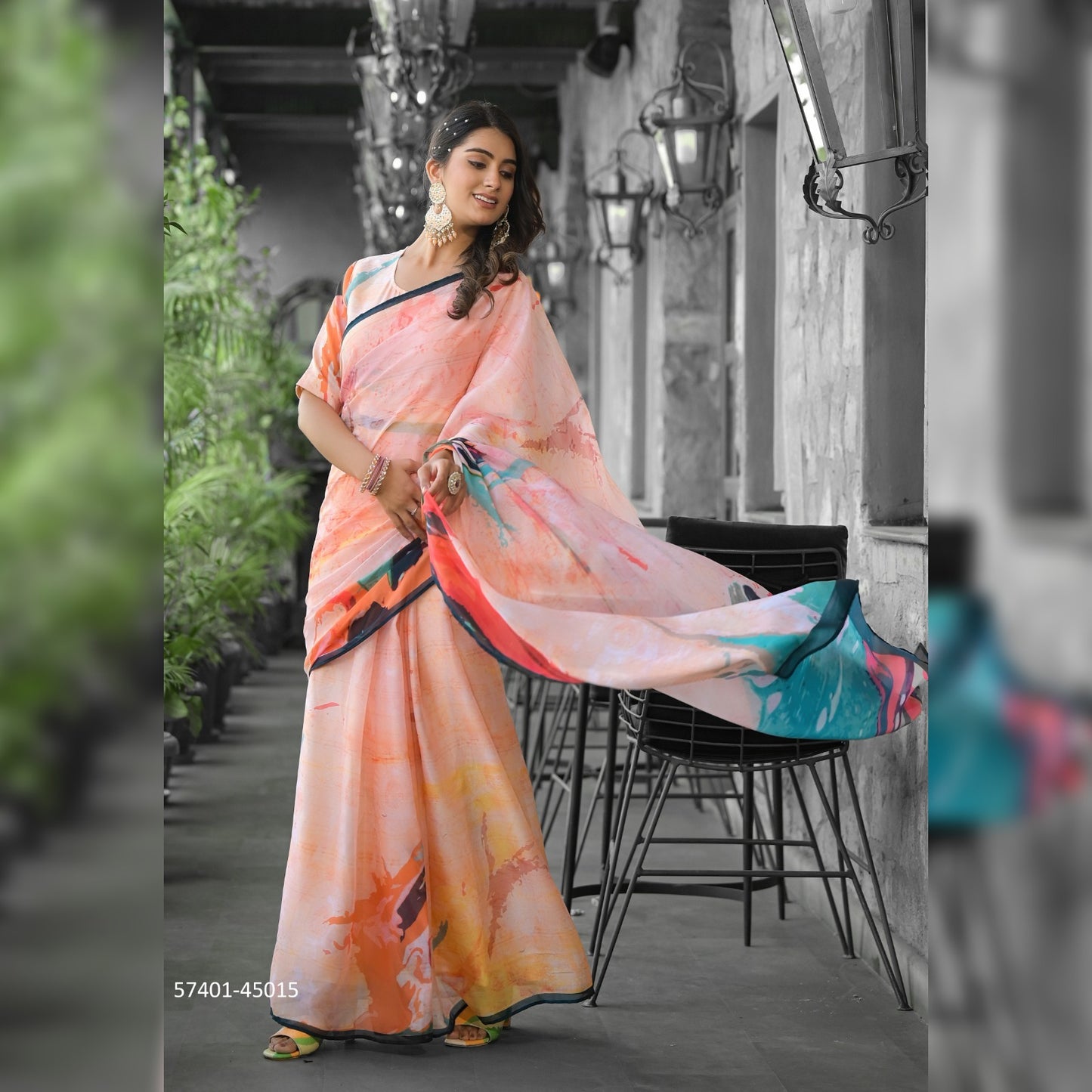 Whimsical Multicolor Gown Saree with Eye-Catching Patterns – A Must-Have for Stylish Celebrations