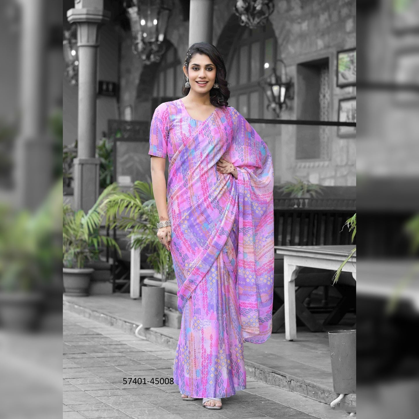 Stunning Multicolor Printed Gown Saree - Make your mark at weddings and parties