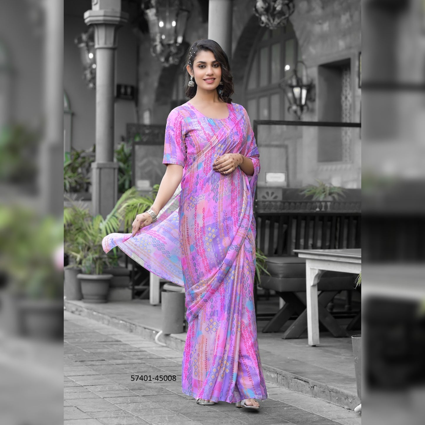 Stunning Multicolor Printed Gown Saree - Make your mark at weddings and parties