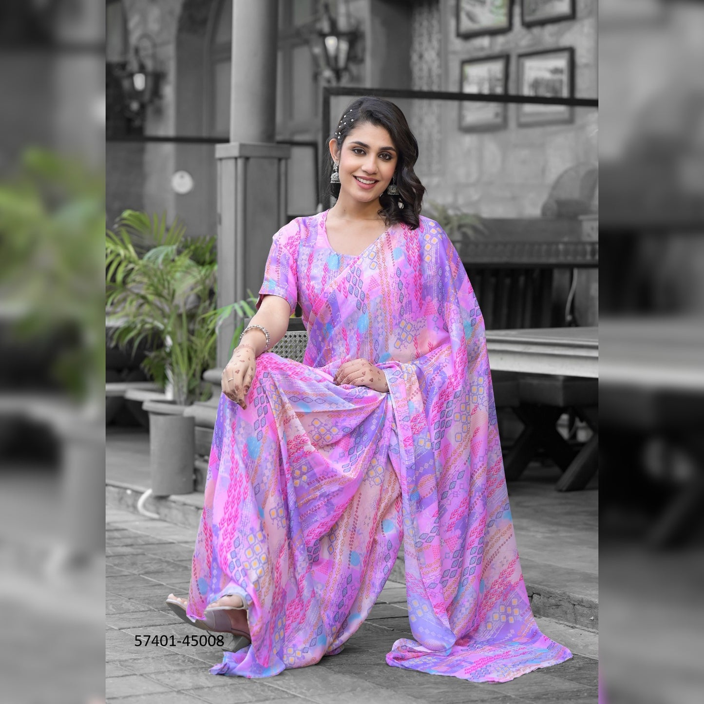 Stunning Multicolor Printed Gown Saree - Make your mark at weddings and parties