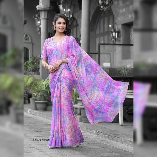 Stunning Multicolor Printed Gown Saree - Make your mark at weddings and parties