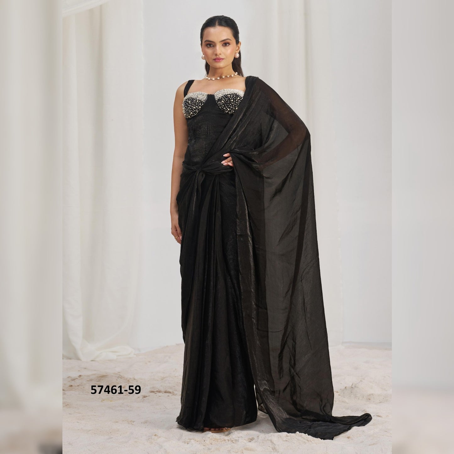 Trendy Black Organza Saree with Glossy Finish | Ready-to-Wear Design for Modern Elegance