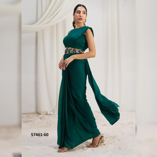 Premium Teal Green Glossy Organza Saree | Effortless Style with Ready-to-Wear Design
