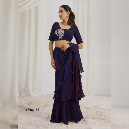 Stylish Purple Organza Saree - Glossy Finish, Ready to Wear | Ideal for Weddings & Special Events