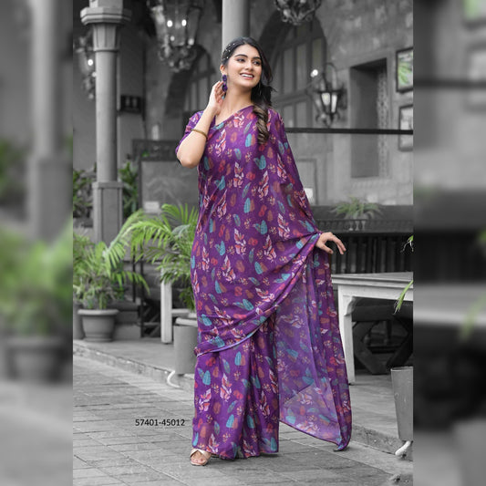 Multicolor Gown Saree - Lightweight Imported Georgette with Eye-Catching Prints for Modern Women