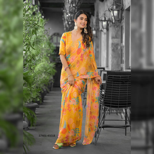 Gorgeous Multicolor Printed Gown Saree by Vibrant Attire-Elevate Your Wardrobe with Stunning Colors & Unique Patterns